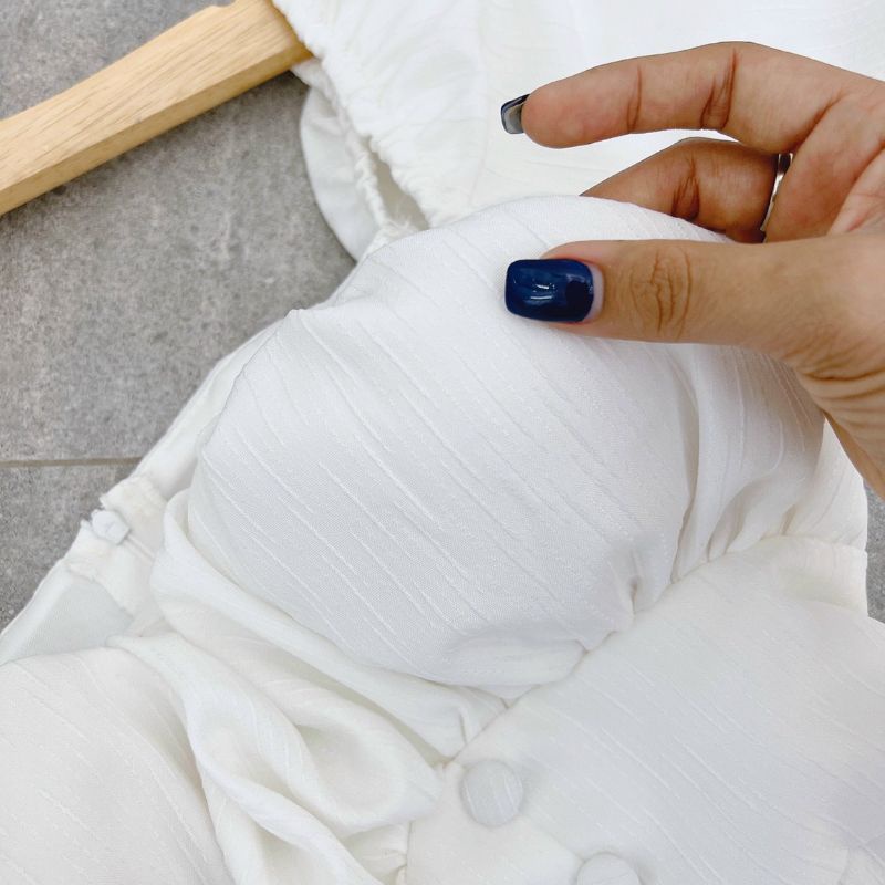 Đầm maxi tay bồng phối nút 🤍