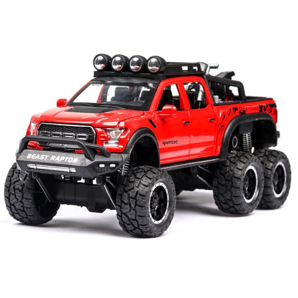 Mô Hình Xe Kim Loại Tỷ Lệ 1:28 1:24 Ford Raptor F150 Ford F-150 Beast 6X6 Có đèn led, âm thanh