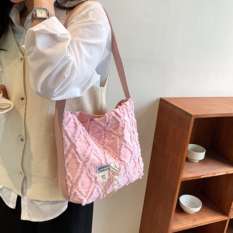 Túi Đeo Chéo Bằng polyester Đính Kim Cương Sức Chứa Lớn Màu Xanh Dương Cho Nữ