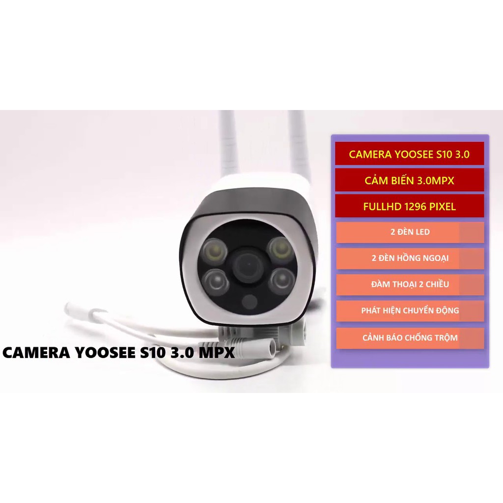 Camera Wifi Yoosee 3.0Mpx 1920 x 1080P - Camera Wifi S10 Chống Nước ,Xem Đêm Có Màu,Vỏ Thép Nguyên Khối , Kèm Thẻ 128GB