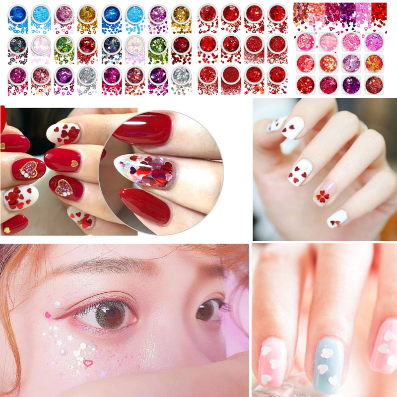 Sa Set Hạt Kim sa Hình Trái Tim Đính Móng Tay Nghệ Thuật