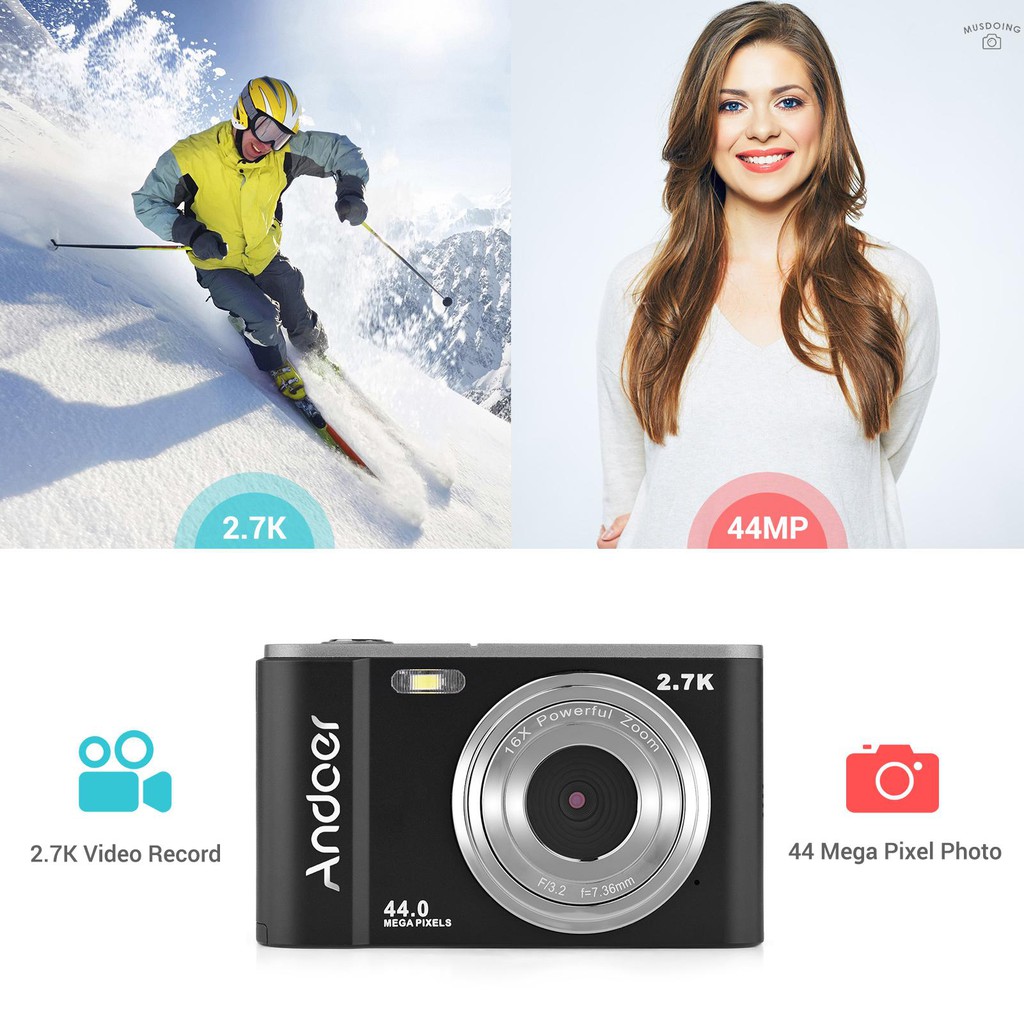 ANDOER Bộ Camera Kỹ Thuật Số 44mp 2.7k 2.88-inch Ips 16x 128gb + Bộ Phụ Kiện Đi Kèm | BigBuy360 - bigbuy360.vn