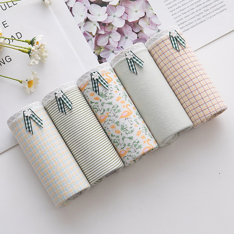 Quần Lót Cotton Phối Ren Đính Nơ Xinh Xắn