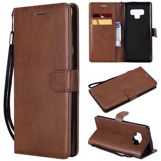 For Samsung galaxy Note 9 Plain Leather Flip Wallet Stand Phone Case Cover