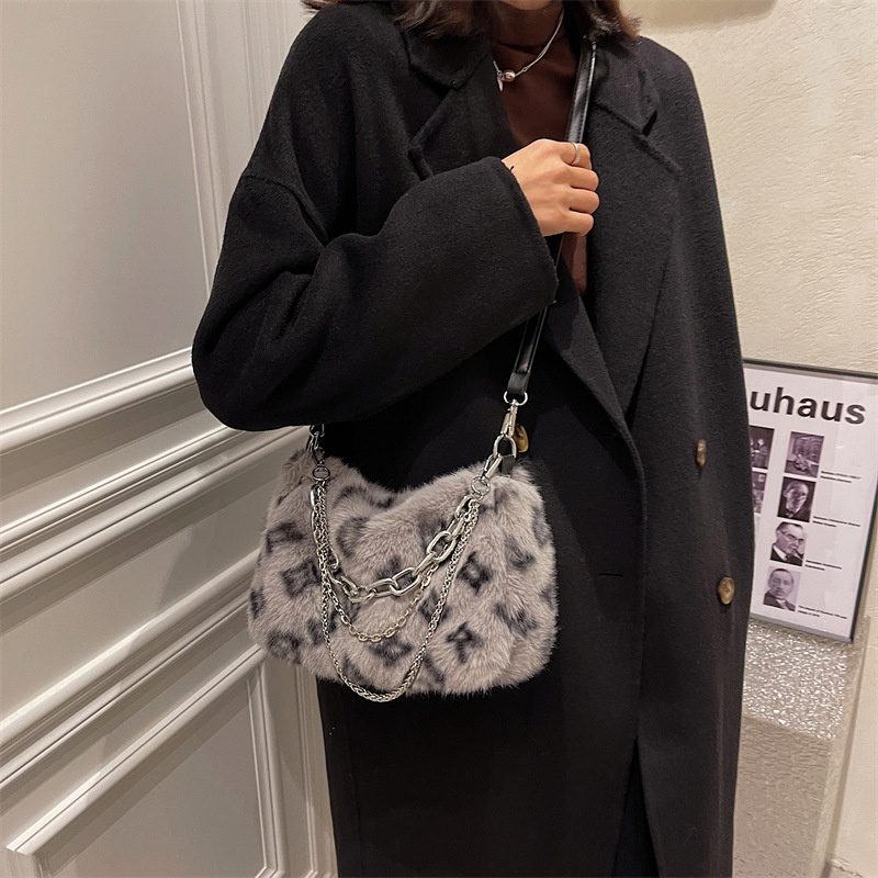 Túi Xách Đeo Vai Hình Vuông Cỡ Nhỏ Phủ Lông Họa Tiết Da Báo Thời Trang Thu Đông 2022 Cho Nữ