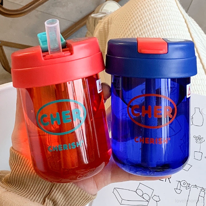 Bình Nước Nhựa 300ml Có Ống Hút Dễ Thương Cho Bé