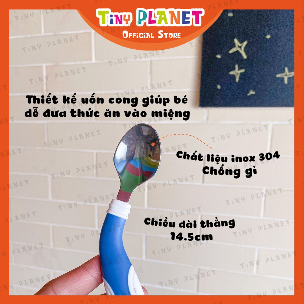 Bộ thìa dĩa tập ăn uốn cong inox cao cấp chống gỉ bẻ cong cho bé tập ăn kèm hộp đựng