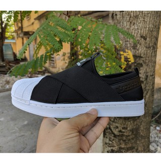 [KÈM HỘP CARTON] Giày Adidas Slip On mũi sò quai chéo màu đen trắng