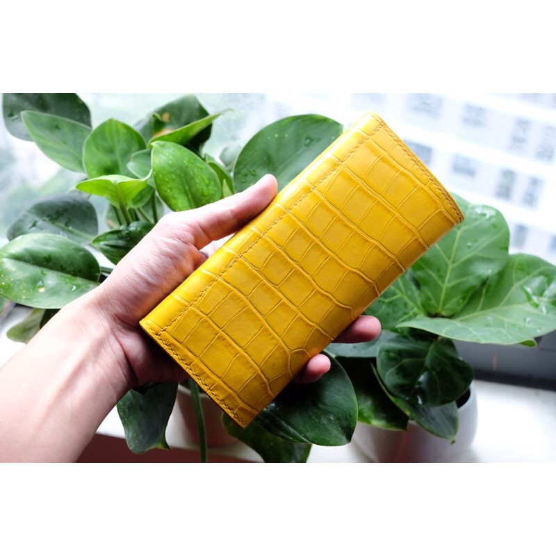 VÍ DÀI VÂN CÁ SẤU VÀNGVÍ DA ĐỰNG THẺ, VÍ DA MINI, VÍ ĐỰNG THẺ ATM, VÍ DA MINI HANDMADE, VÍ DA BÒ CAO CẤP, VÍ DA HANDMADE
