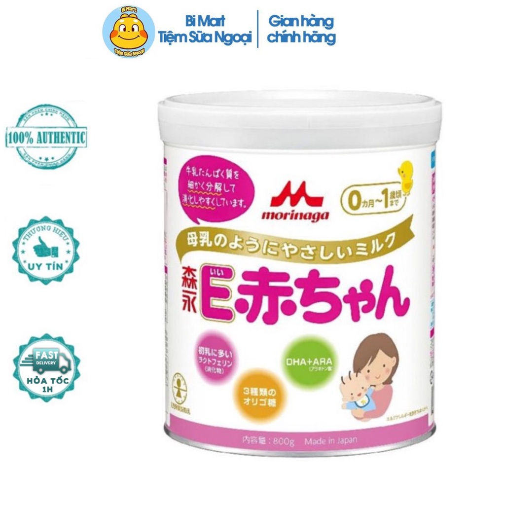 Sữa bột cho trẻ sinh non số 0 lon 800g Morinaga E - Akachan bổ sung DHA, ARA và các chất giúp bảo vệ hệ tiêu hóa