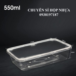 Hộp nhựa siêu mỏng đựng thực phẩm 550ml, 650ml, 750ml, 1000ml có nắp - 10 bộ (hộp + nắp)