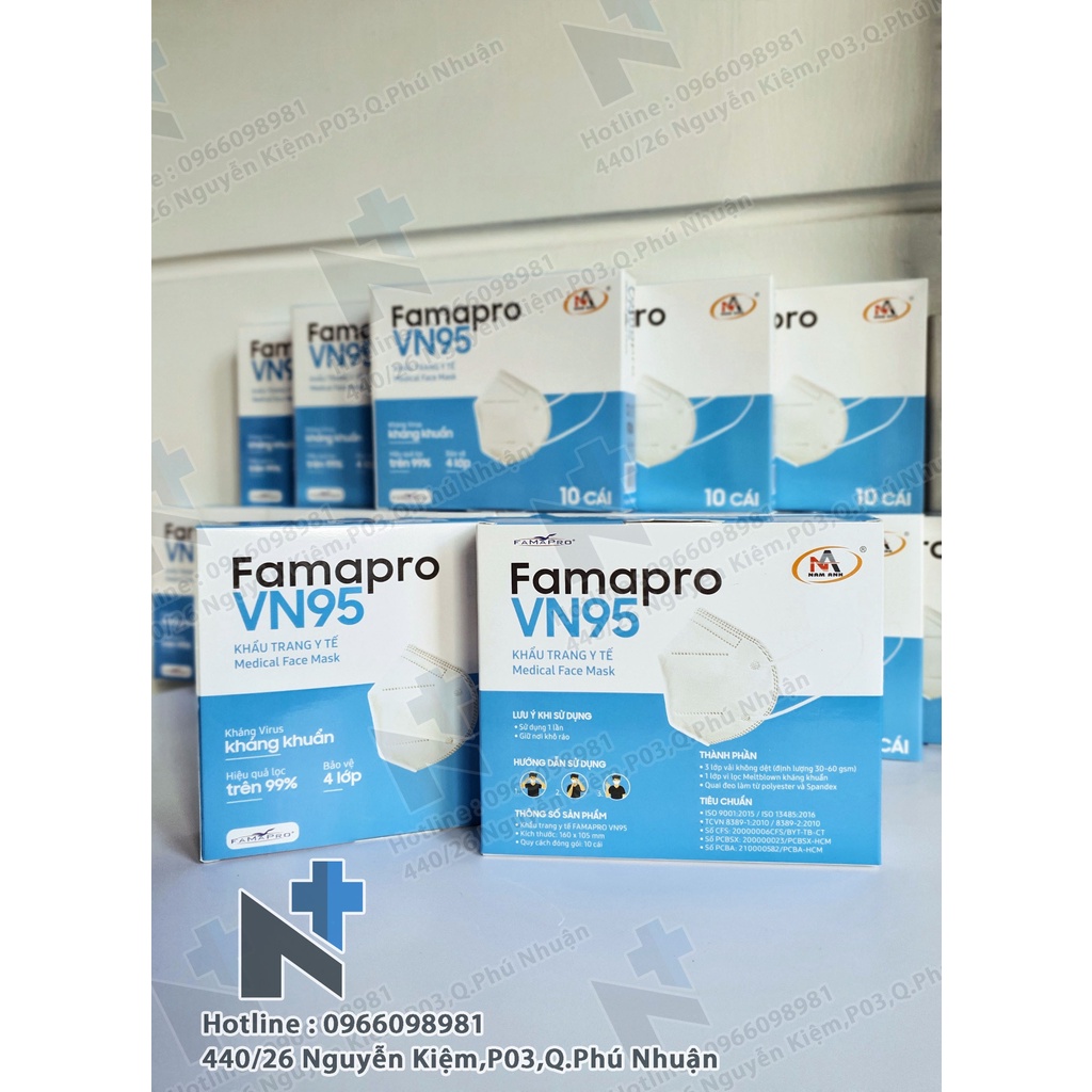 COMBO 50 - 100 Khẩu trang Famapro VN95 ( Trắng ) - Hộp 10 cái