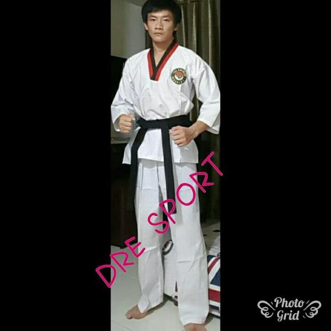 Bộ Đồ Tập Võ Taekwondo Cổ Đen Màu Đỏ Size S.M.Lxl Cho Người Lớn