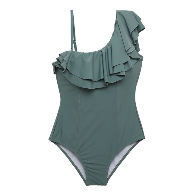 Bộ đồ bơi nữ , bikini 1 mảnh lệch vai bèo xanh