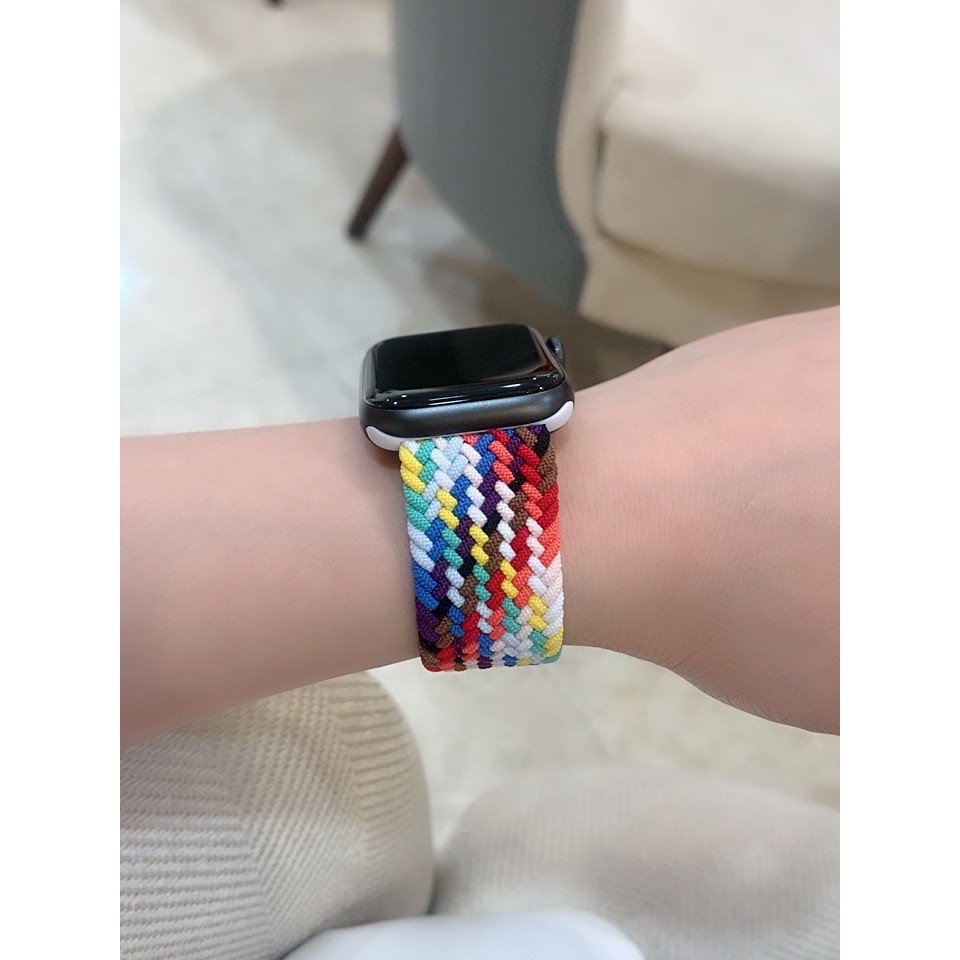 Dây đeo Apple Watch Braided Solo Loop Cầu Vồng Mới Cùng Một Dây đeo Chính Thức Bằng Nylon Dệt Có Thể Co Giãn Cho IWatch 6 Se 5 4 3 2 1 38mm 40mm 42mm 44mm