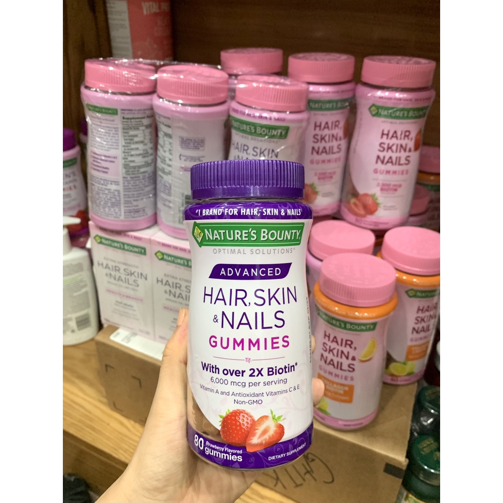 Kẹo dẻo Hair, Skin & Nails Gummies with over 2X Biotin 80 viên