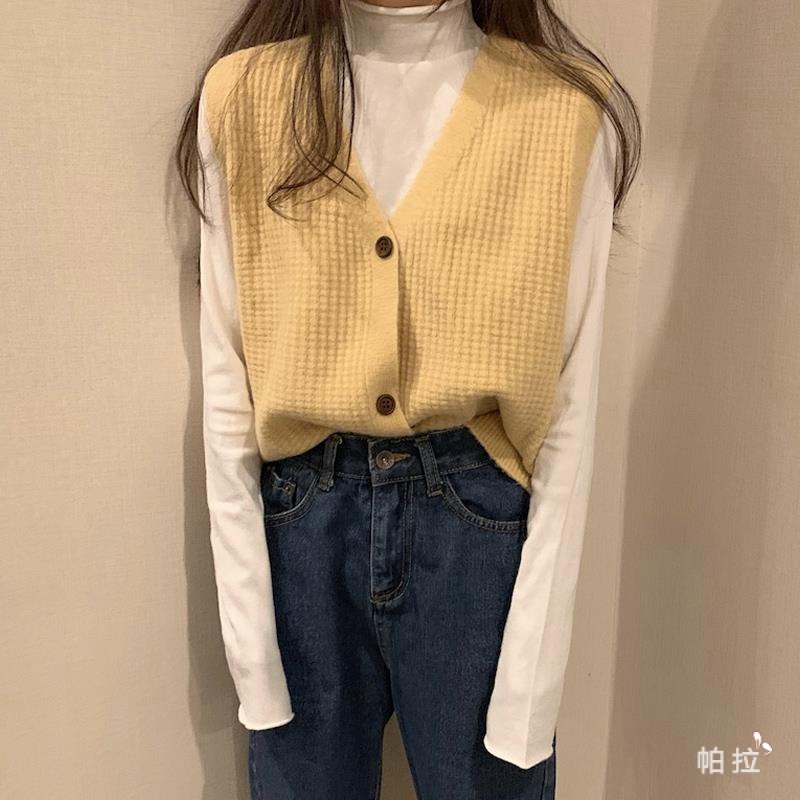 Pala✨ Áo khoác len không tay cổ chữ V màu đen/xám thời trang mùa thu hàn quốc dành cho nữ | BigBuy360 - bigbuy360.vn