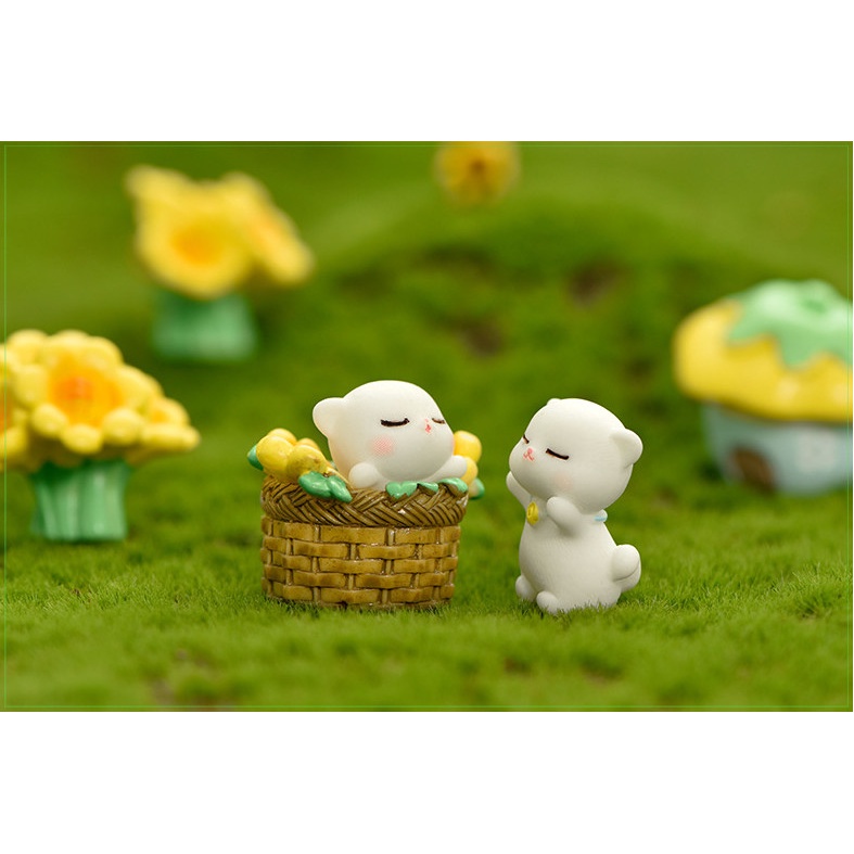 Decor bàn nhà mèo và vườn hoa hướng dương mini và phụ kiện mini trang trí cùng nhà búp bê, Dollhouse DIY