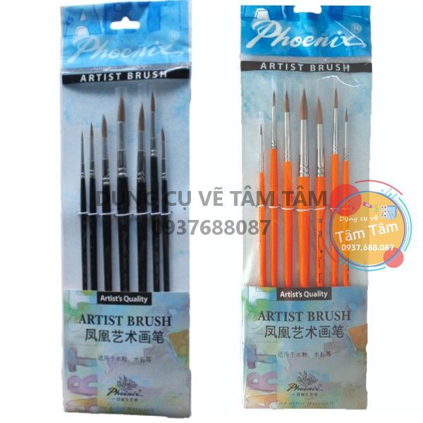 [ TÂM TÂM ]-Bộ cọ vẽ Phoenix 8805S-7 - Cọ lông sóc - (Cọ đầu nhọn)-