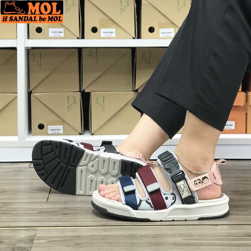 Giày sandal nữ 3 quai ngang vải dù in họa tiết có quai hậu tháo rời hiệu MOL mang đi học du lịch MS1801Be