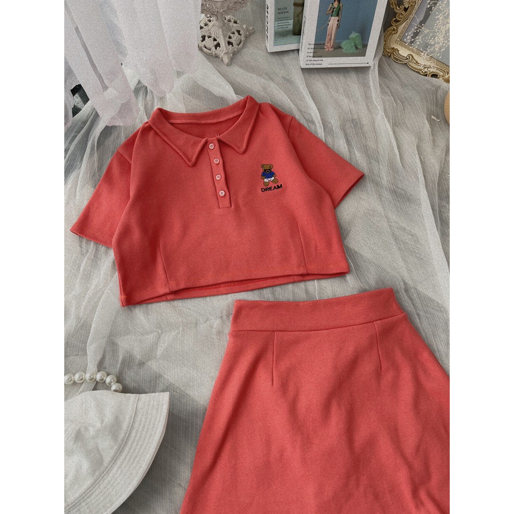 SET CROPTOP GẤU KÈM QUẦN VÁY TRẮNG NÂU (về thêm đỏ cam) 🎀 | BigBuy360 - bigbuy360.vn