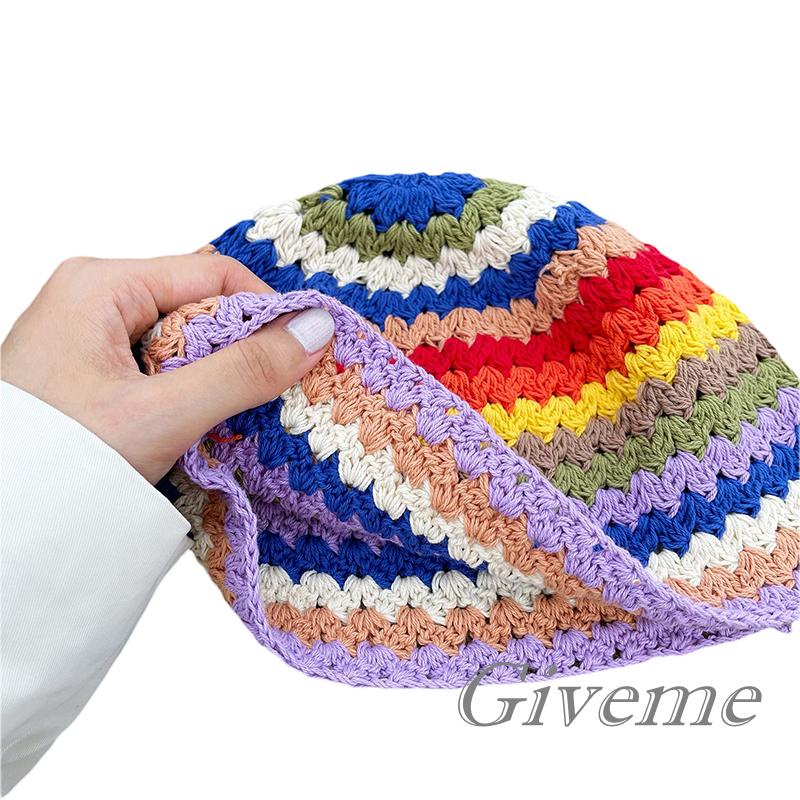 GIVEME-Women Crochet Bucket Hat, Stripe/Stripe-Flower Hollow-Out Fisherman Hats, Ladies Bohemian Beach Head Wear