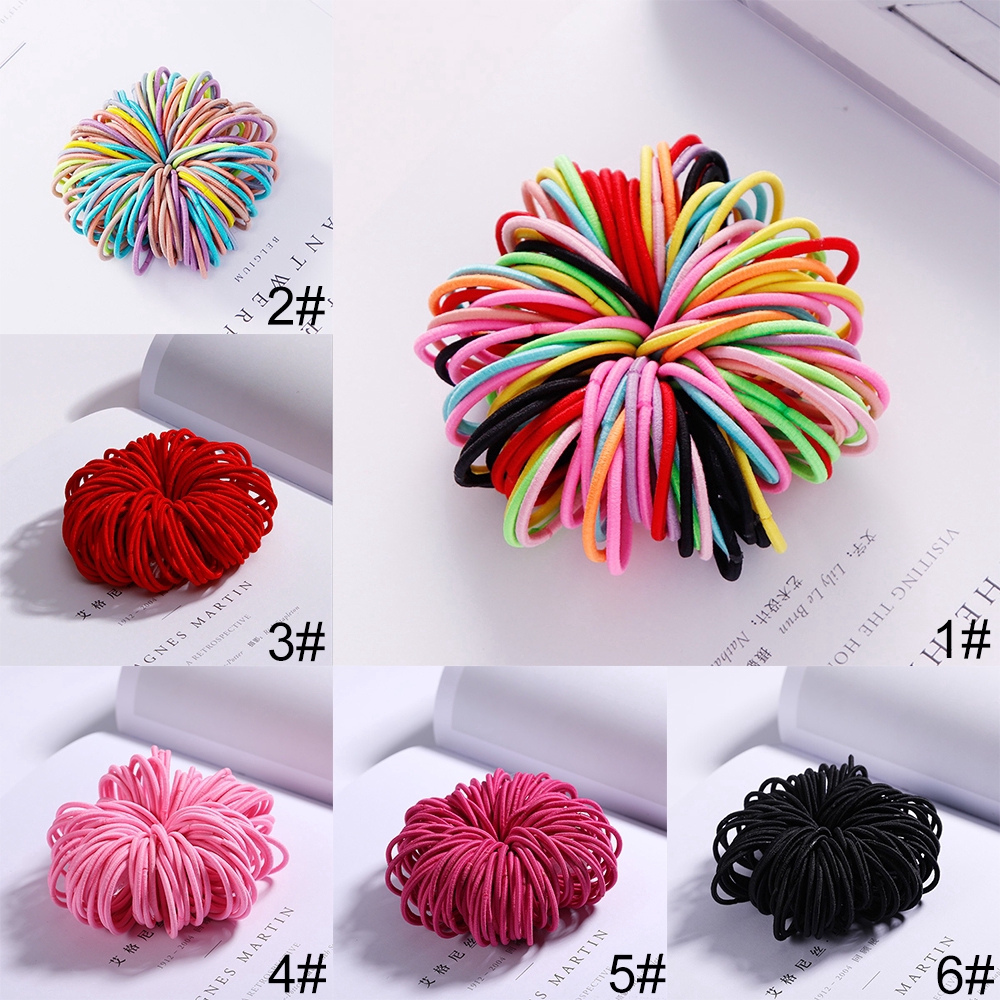 Set 100 dây buộc tóc đuôi ngựa cao su nylon màu kẹo ngọt 3cm xinh xắn cho bé gái