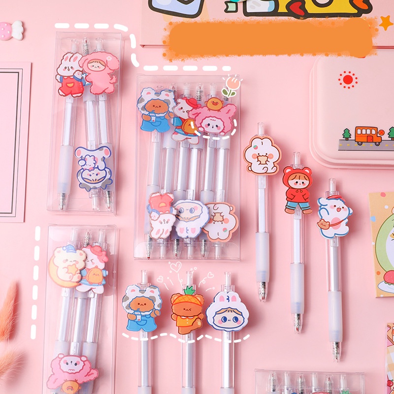 Hộp Bút Mực Nước Dạng Nhấn Họa Tiết Hoạt Hình Dễ Thương Có Hộp Đựng Cho Học Sinh Ruột bút gel bút bi bấm cute
