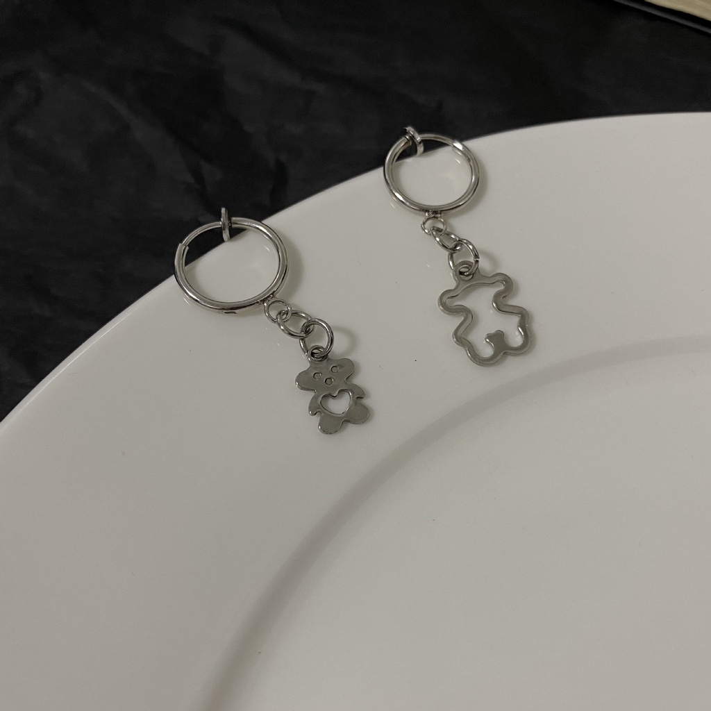 Khuyên Tai Hình Gấu Bằng Thép Không Gỉ Phong Cách Retro