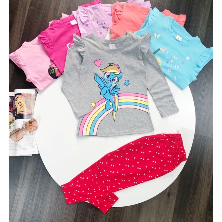 Bộ dài tay bé gái thun cotton Janeshop, Set quần áo thu đông mềm size đại 9-14: 20-45kg