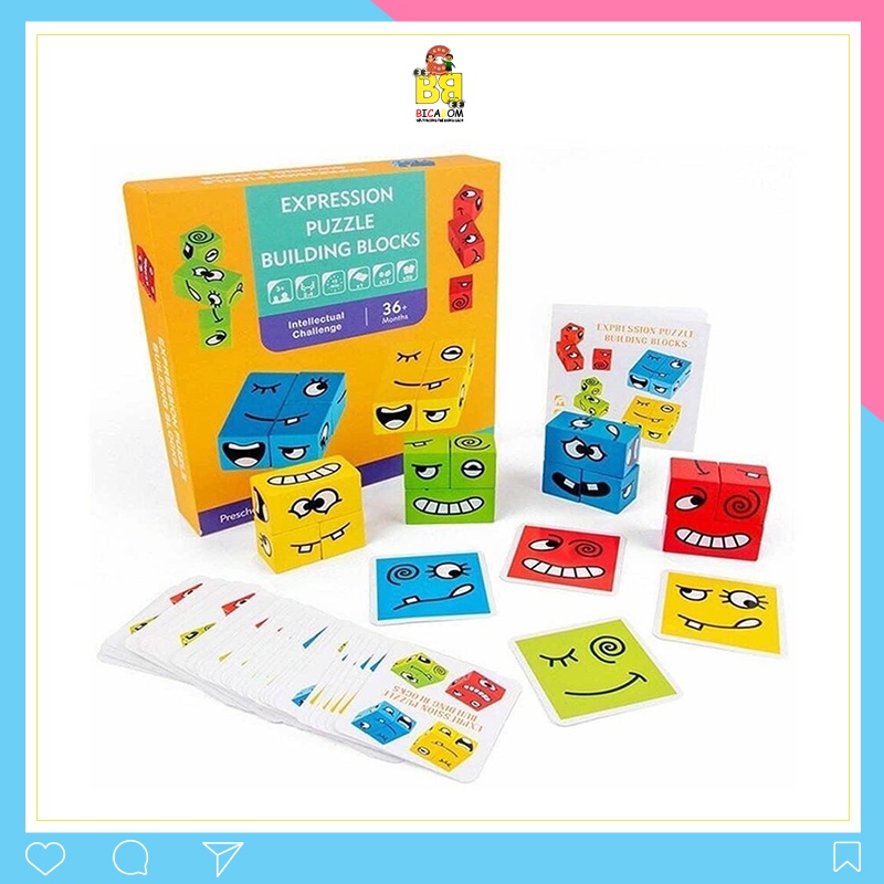 Đồ chơi trí tuệ cho bé 3 4 5 6 tuổi board game khối cảm xúc bằng gỗ Bicabom Bc14