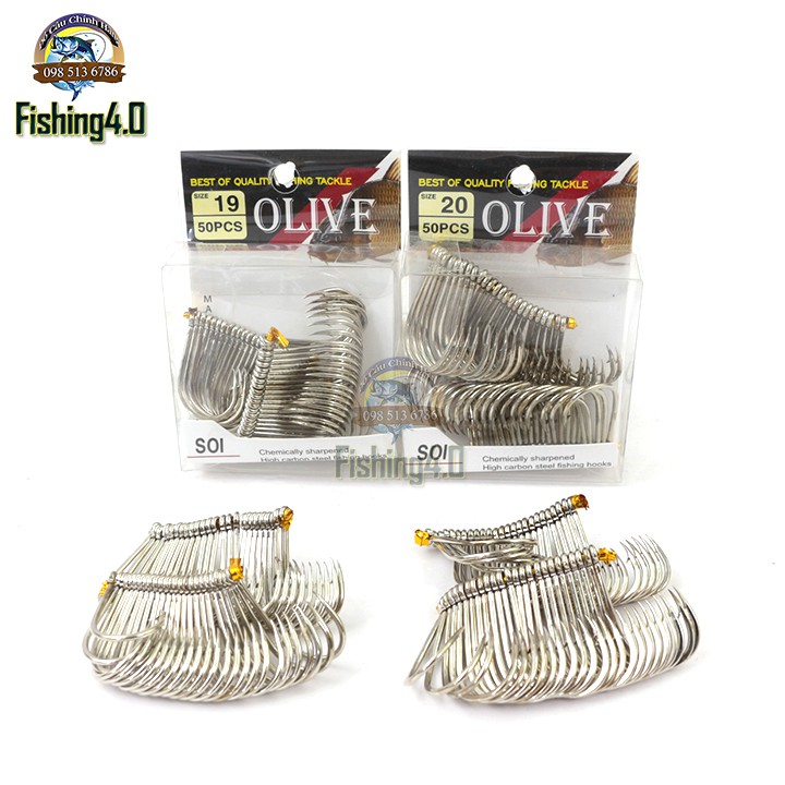 Lưỡi OLIVE SOI - Hộp 50 cái - Made in korea - Lưỡi câu cá tra