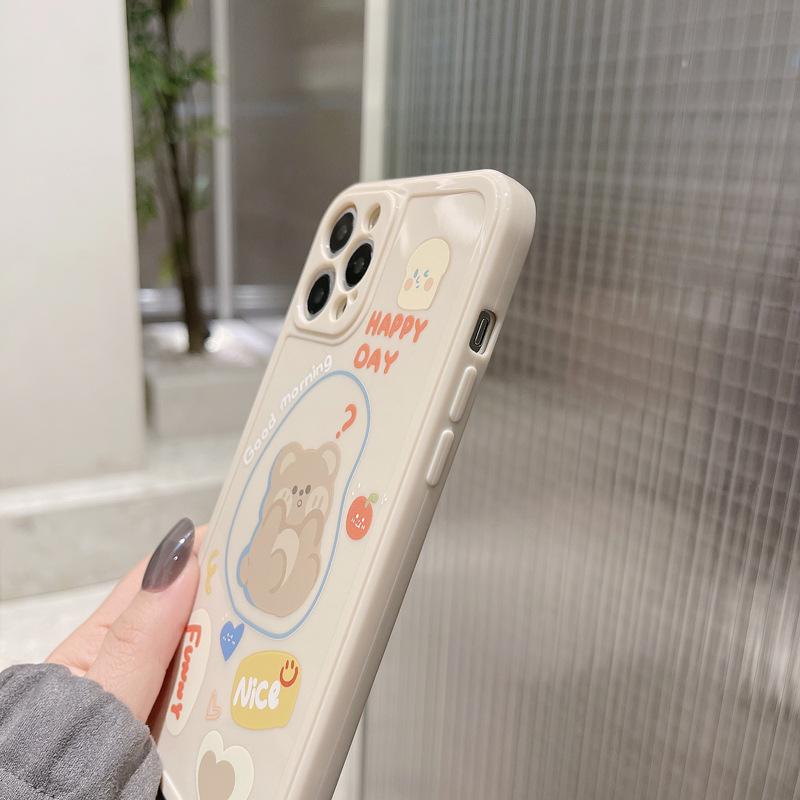 Cartoon Beige Circle Bear for Iphone 12Mini 12 12 Pro 12 Pro Max 11 11 Pro 11 Pro Max  X Xs Xr Xs Max 6 6s 7 8 Plus Soft Cellphone Case Cover Shell