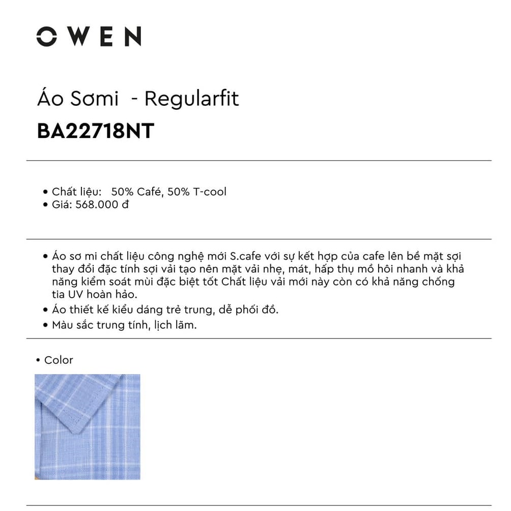 Áo Sơ Mi Nam Ngắn Tay Owen BA22718NT Somi Cộc Tay Công Sở Cao Cấp Xanh Nhạt Kẻ Caro To Chất Cafe Dáng Body Fit Tà Bằng | BigBuy360 - bigbuy360.vn