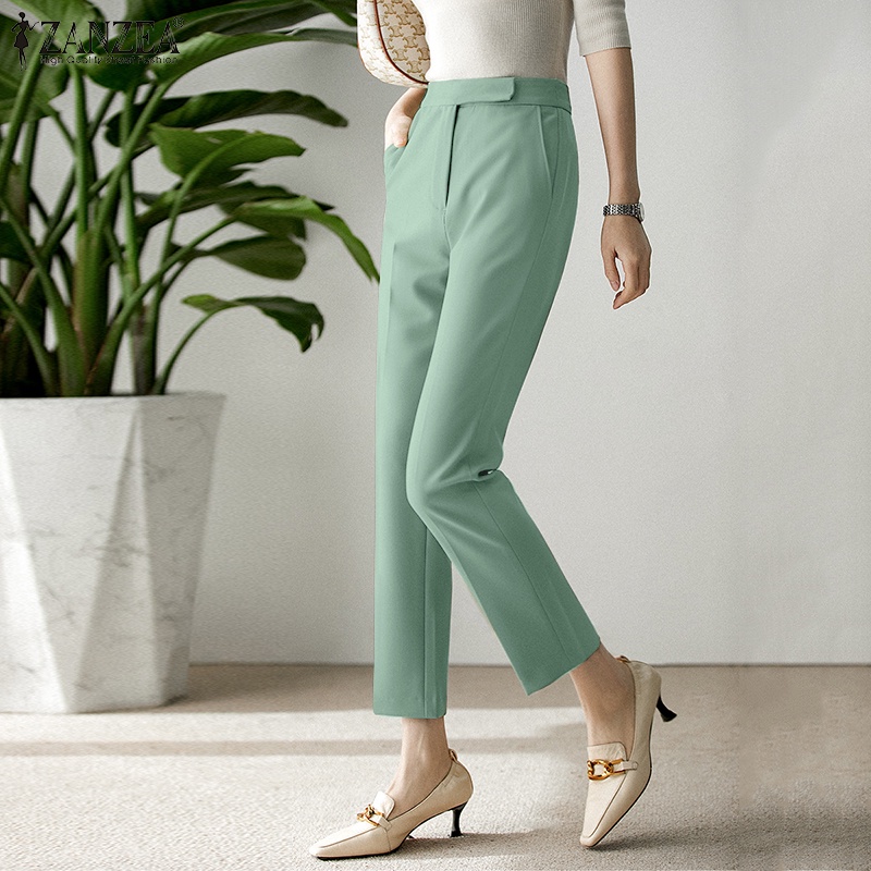 Zanzea Quần Dài Có Túi Trước Phối Khóa Kéo Thời Trang Cho Nữ