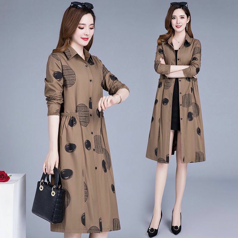 EV❏✌áo mẹ▽☊۞Áo gió nữ dáng dài kiểu Hàn Quốc phiên bản mới mùa xuân 2021 mẫu của mẹ TRUNG NIÊN rộng Size Lớn