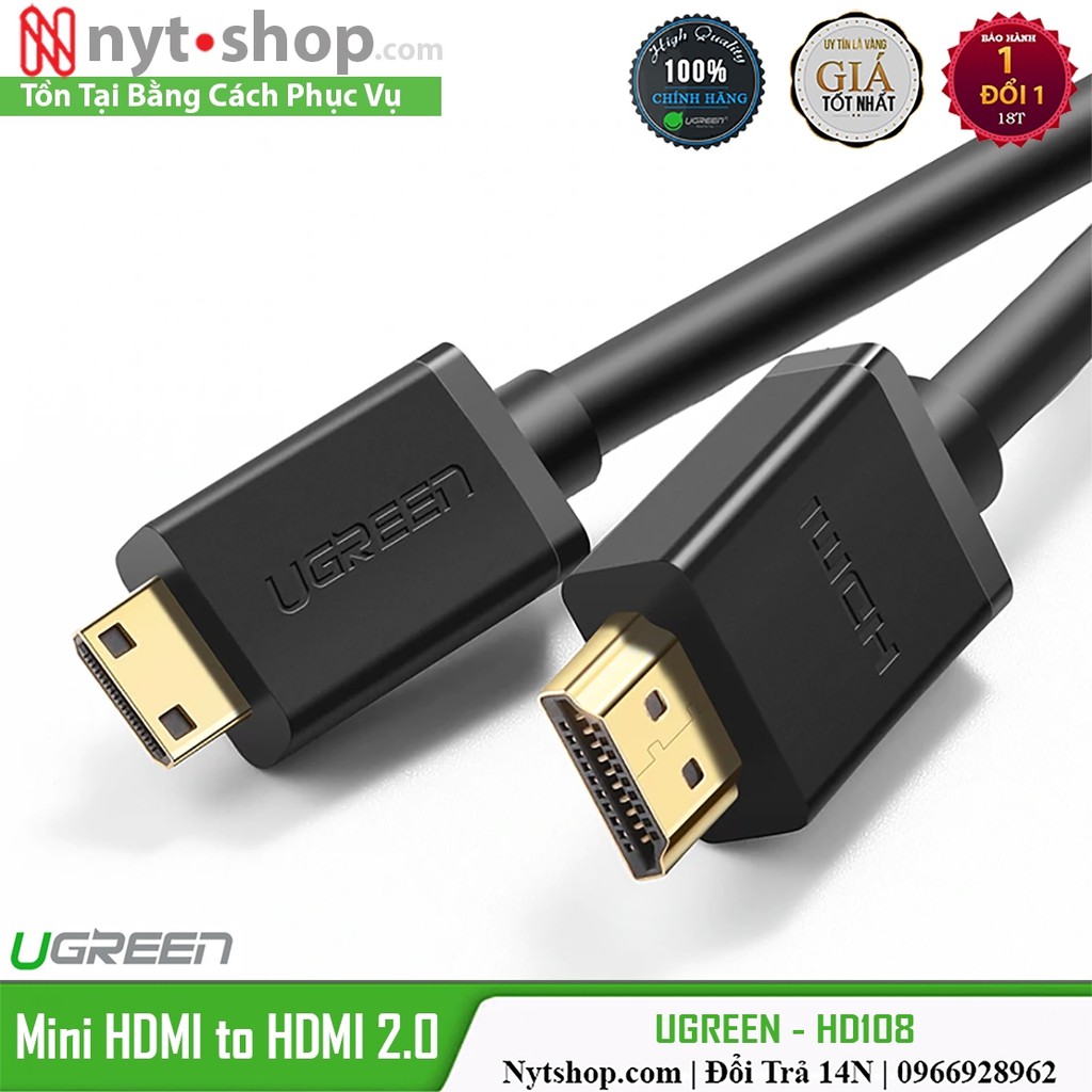 Cáp Mini HDMI ra HDMI 2.0 Cao Cấp UGREEN HD108 | Hỗ trợ 4k@60Hz - PVC Dẻo Chống Nhiệt