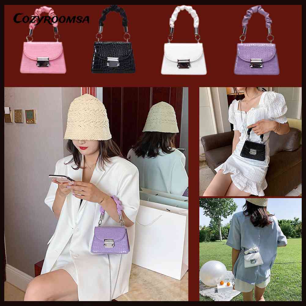 Túi Đeo Chéo Mini Da PU Vân Da Cá Sấu Phối Dây Xích Thời Trang Cho Nữ