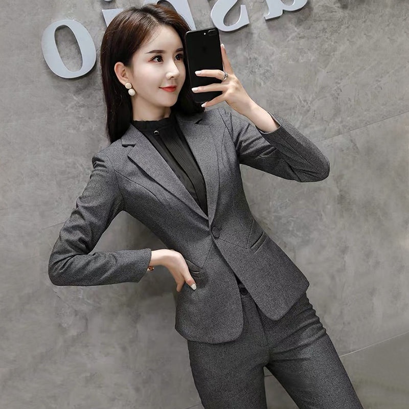 Bộ Đồ Vest Màu Xám Kiểu Tổng Thống Thời Trang Công Sở Chuyên Nghiệp Cho Nữ