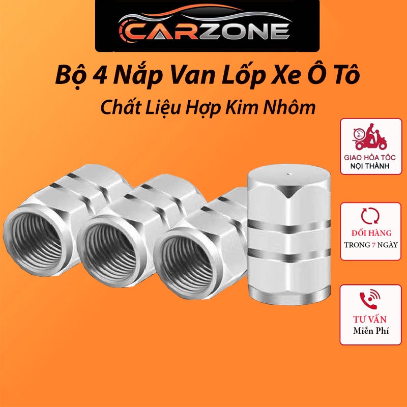 Nắp Van Lốp Xe Ô Tô, Xe Hơi - Bộ 4 Nắp Chất Liệu Hợp Kim Nhôm CARZONE.TOP