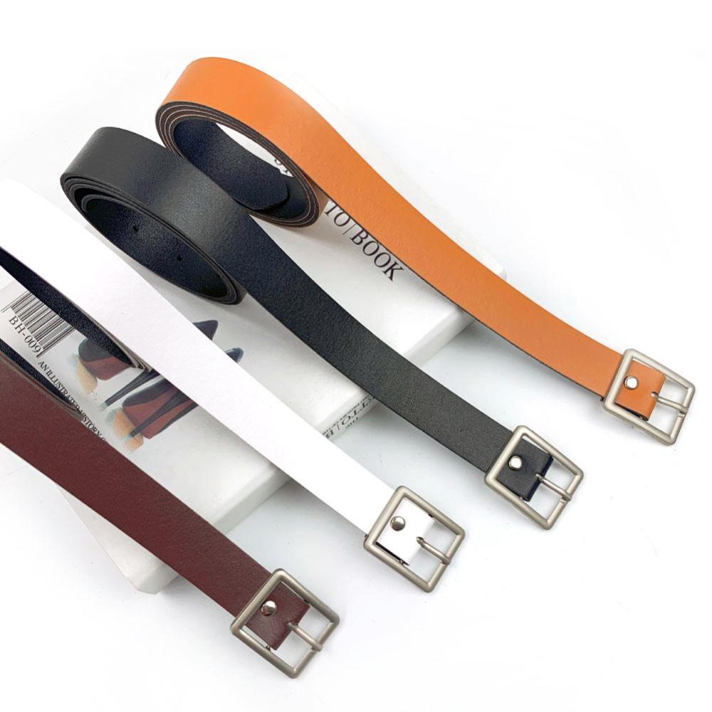 Thắt Lưng Da Màu Trơn Khóa Tròn / Vuông Bằng Hợp Kim Co Giãn Thời Trang Cho Nam Và Nữ J7P9