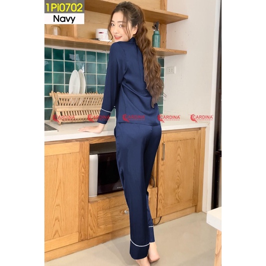 Bộ Pijama nữ CARDINA áo dài tay quần dài in hoa chất lụa Satin Nhật