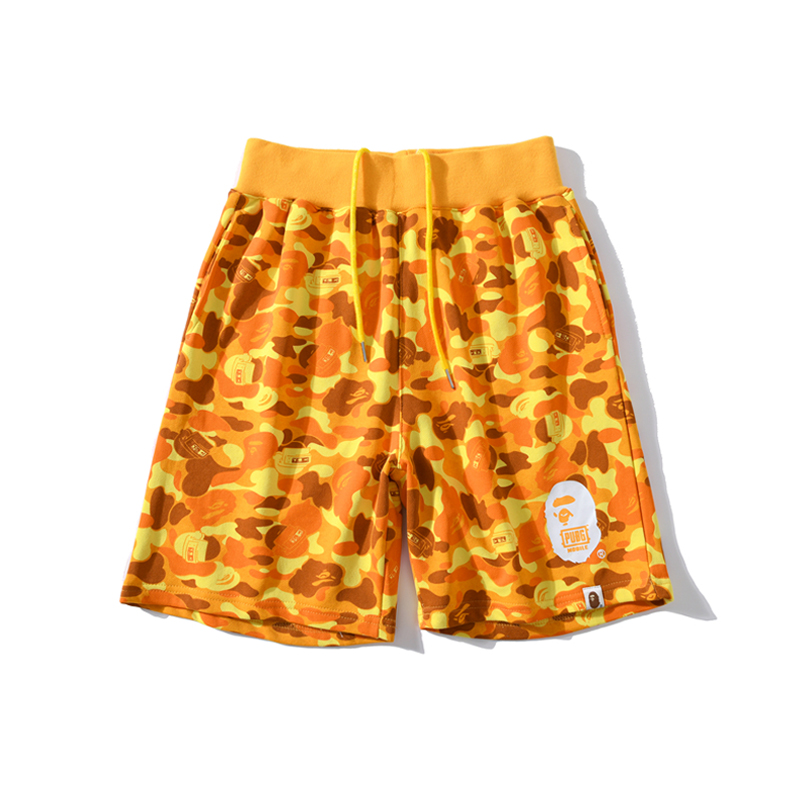 Quần short BAPE x PUBG trang trí họa tiết rằn ri màu cam
