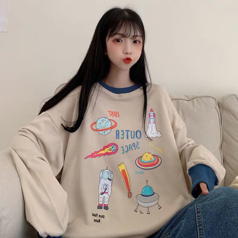 Áo sweater nỉ unisex form rộng phối 1987 Space nam nữ phong cách ulzzang Wind | BigBuy360 - bigbuy360.vn