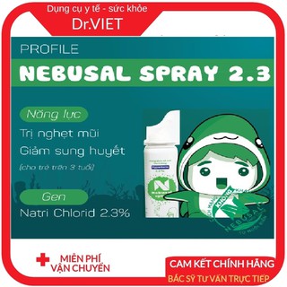 NEBUSAL SPRAY 2,3% - DUNG DỊCH NƯỚC MUỐI XỊT MŨI LÀM GIẢM NGHẸT MŨI, SUNG HUYẾT MŨI CHO NGƯỜI LỚN VÀ TRẺ TRÊN 3 TUỔI