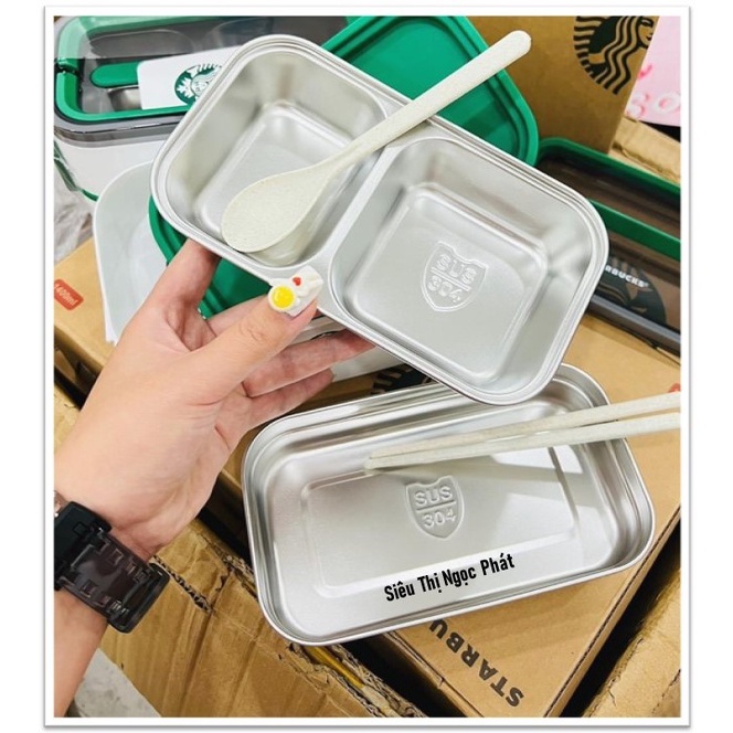 [Hàng Loại 1 Dày đẹp] Hộp cơm Giữ nhiệt STARBUCKS Inox 304_Kèm Thìa, đũa