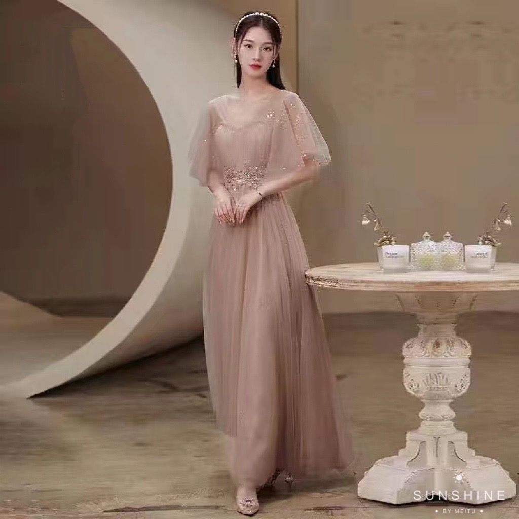 Đầm phù dâu dài đính hình bướm dễ thương tùy chọn kiểu dáng dành cho nữ