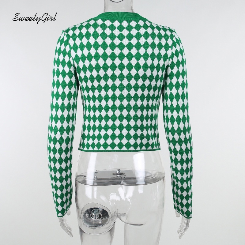 Áo Sweater Lửng Dệt Kim Cổ Tròn Tay Dài Màu Sắc Tương Phản Dễ Phối Đồ Cho Nữ