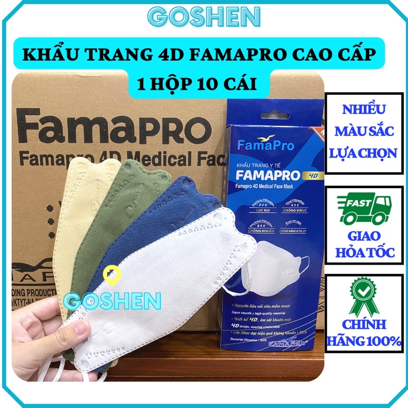 (HỘP 10CAI - FAMAPRO 4D) Khẩu trang y tế kháng khuẩn cao cấp 3 lớp FAMAPRO 4D