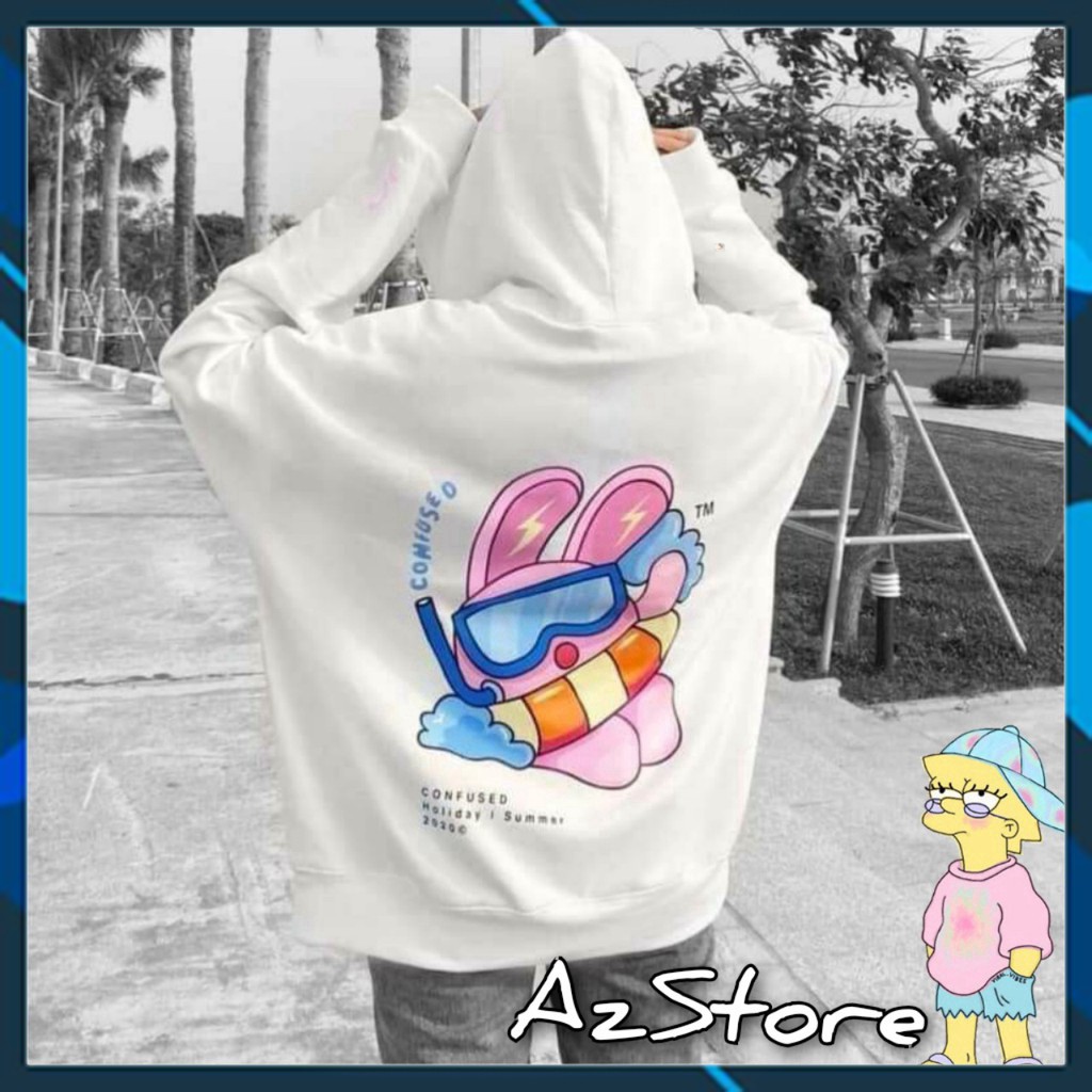 𝗟𝗼𝗮̣𝗶 𝗱𝗮̀𝘆  áO Khoác Nỉ Hoodie dây kéo in Thỏ đeo kính Nam Nữ Hooide Mới